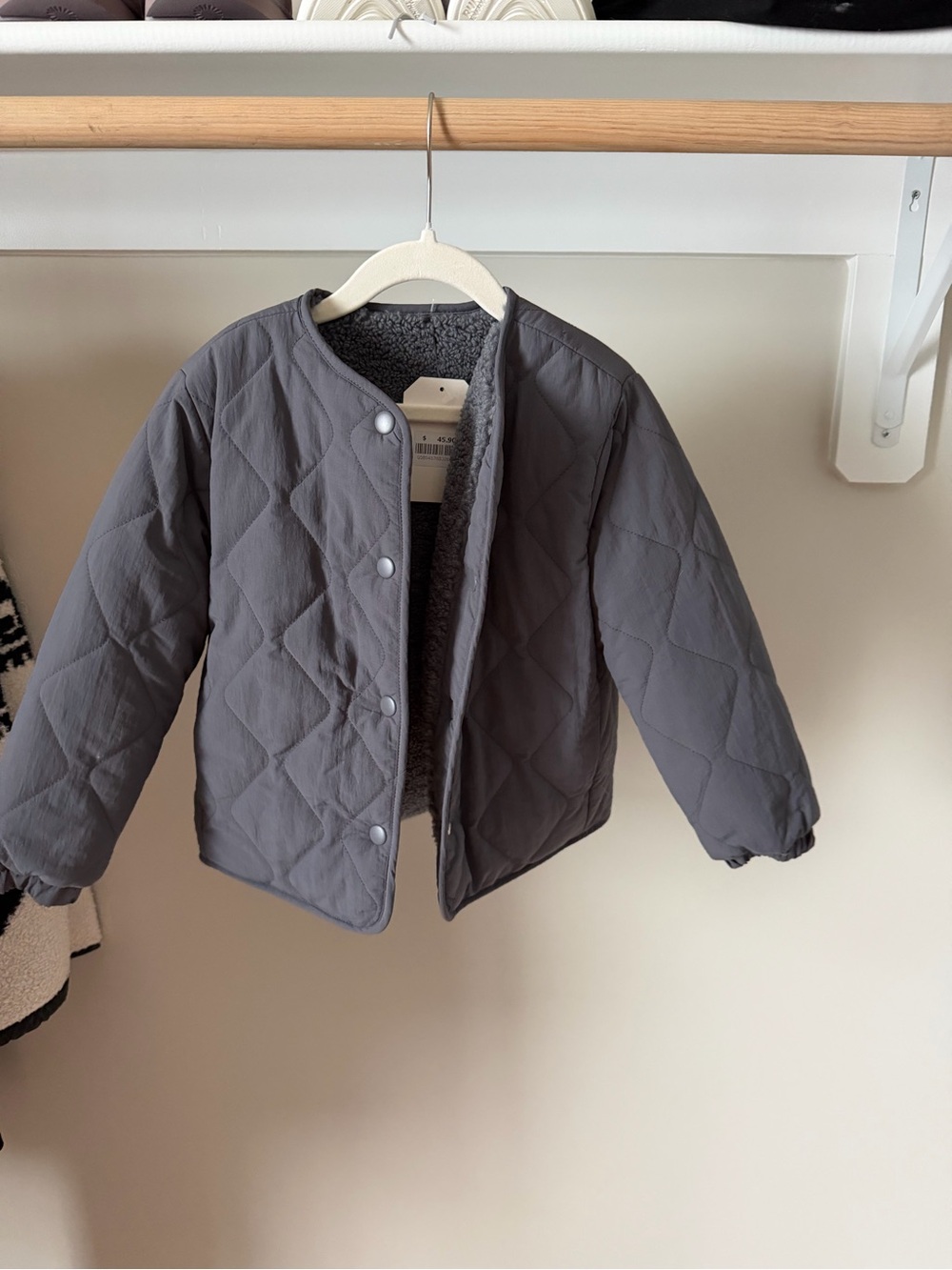 Zara Kids Quilted Gray Jacket with Sherpa Lining 3-4T